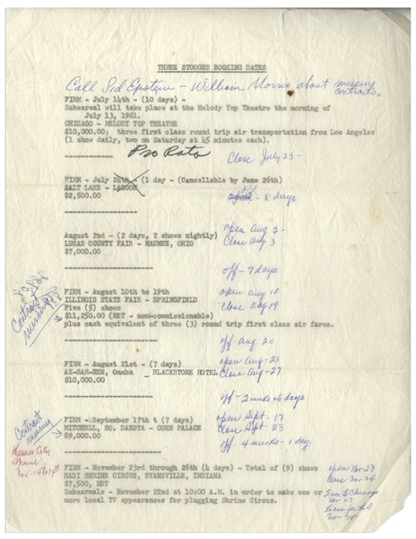 Contracts Signed by Moe Howard, Autograph Note Signed by Moe, & Other Three Stooges Documents